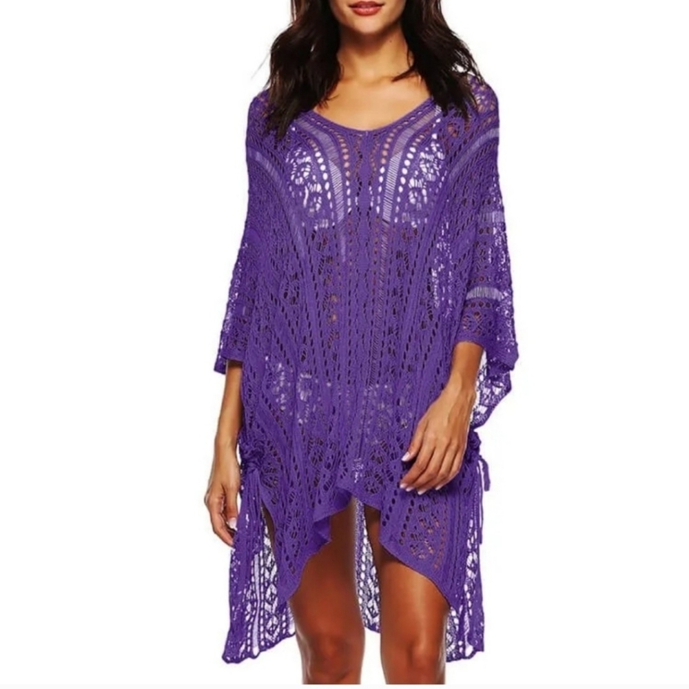 Hollow out v-neck loose beach dress